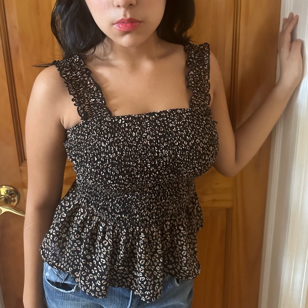 Smocked Black Floral Top